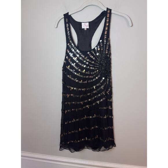 Parker Black Sequined Silk Sleeveless Mini Dress Sz M - Picture 1 of 8